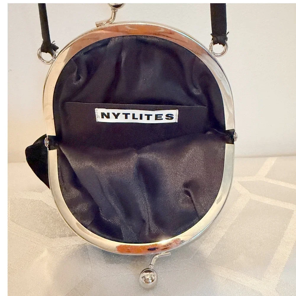 NYTLITES Evening Bag Women Small Black Excellent Velvet Kiss Lock Formal Clutch